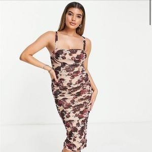 Midi Dress - Cream and Wine floral print